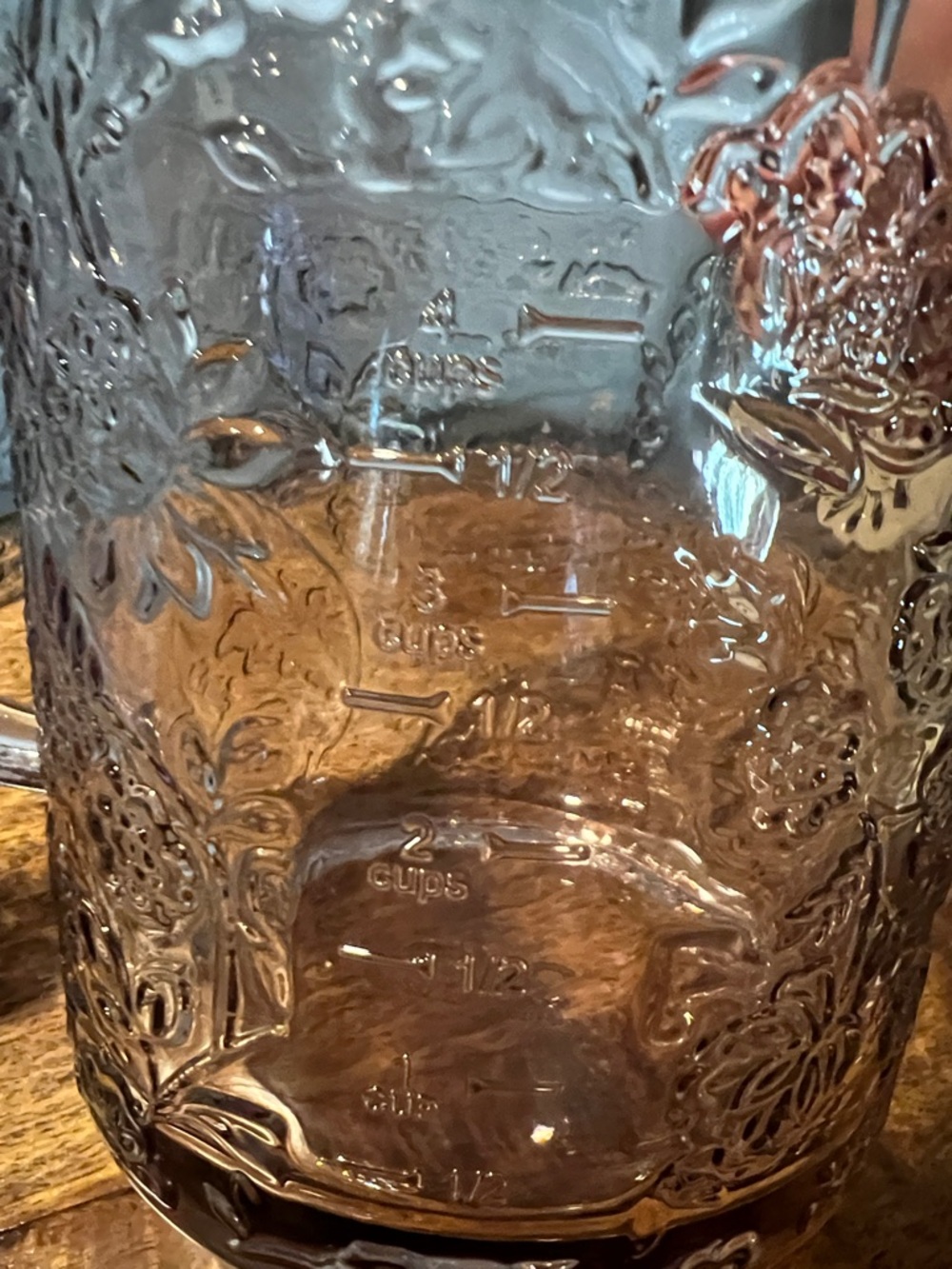 Vintage-Style Amber Glass Measuring Pitcher with Floral Embossing - Picture 10 of 16